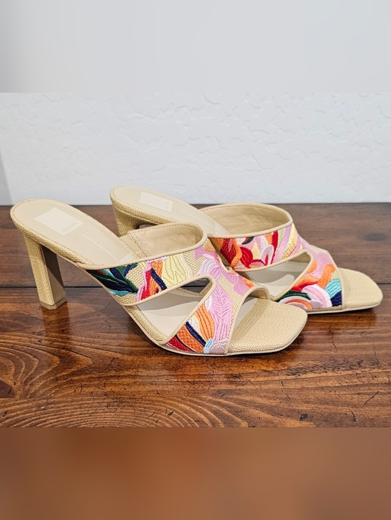 Dolce Vita Shoes - Dolce Vita Beige Linen Mules W/Multicolor Floral Embroidery Women's Sz 10